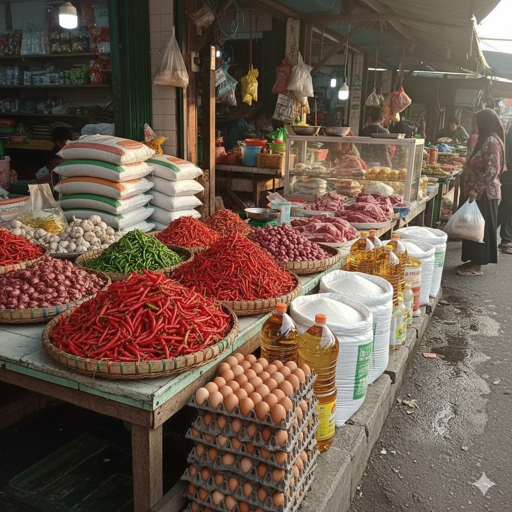 Harga Bahan Pokok Hari Ini: Cabai & Bawang Merah Turun, Daging & Ikan Naik